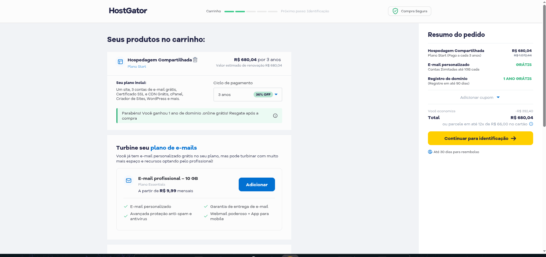 Imagem do projeto Carrinho de compras HostGator