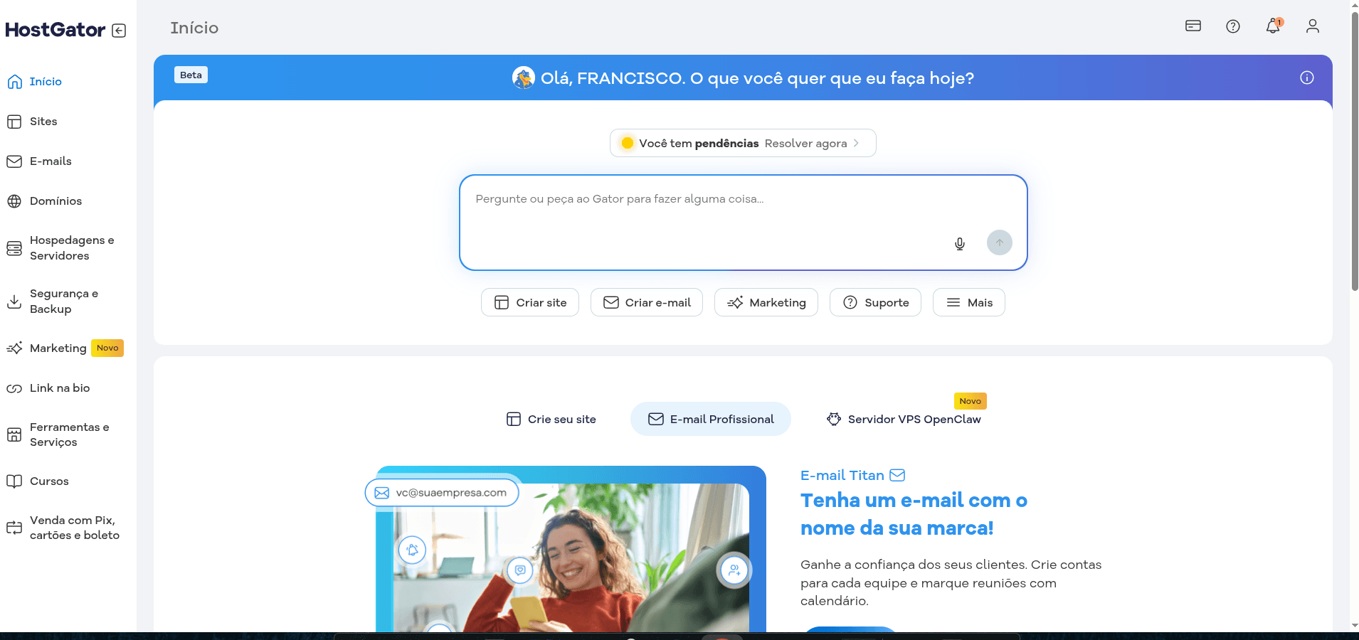 Imagem do projeto Dashboard Cliente da HostGator